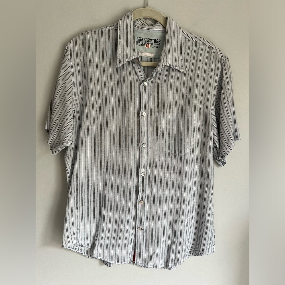 Guess Linen Stripe Button Down Shirt Medium